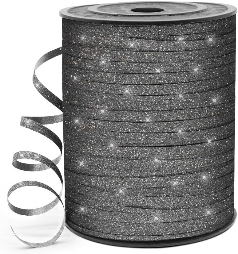 HimBen 500 Yards Curling Ribbon for Gift Wrapping, 3/16" Balloon String for Christmas Valentine Birthday Wedding Party Festival Decoration, Crafts, Flower Bouquet(Glitter Black) - Image 1